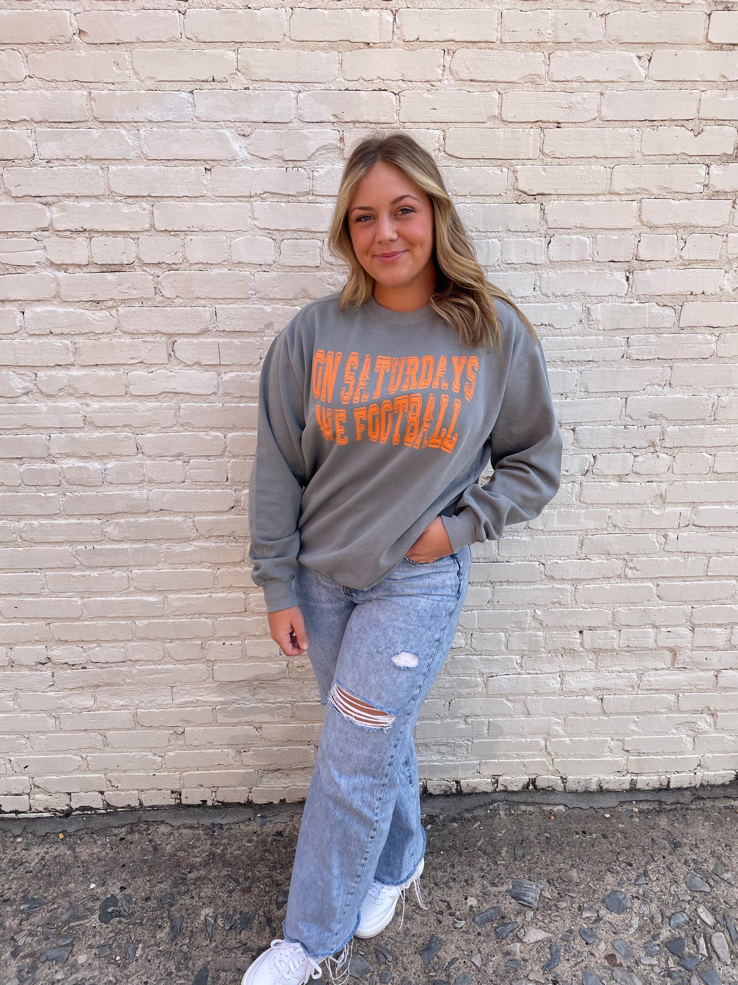 ORANGE - ON SATURDAYS WE FOOTBALL CREWNECK