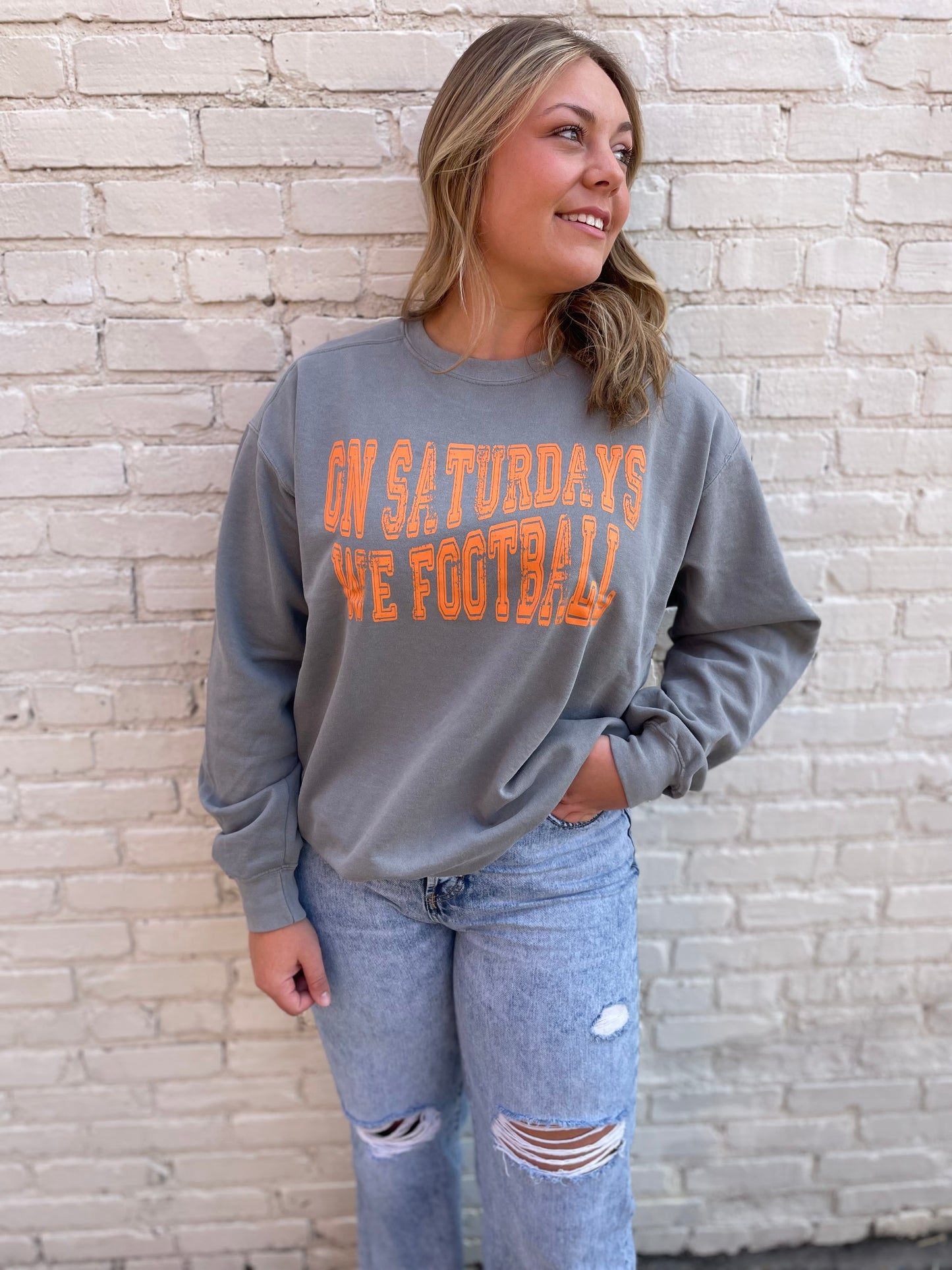 ORANGE - ON SATURDAYS WE FOOTBALL CREWNECK